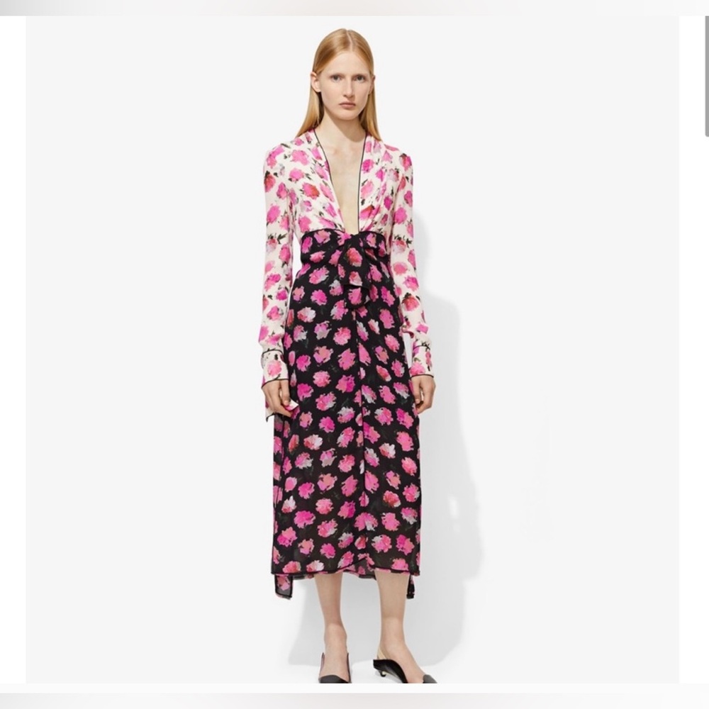 Proenza Schouler Pink and Black Floral Long Sleeve Dress